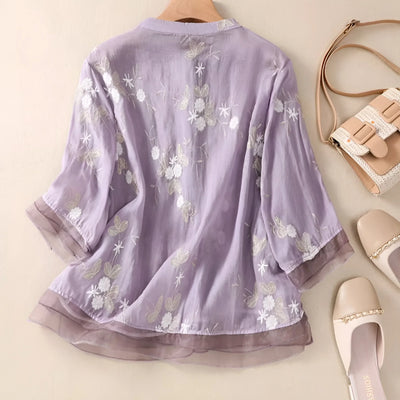 Josie | Cotton Top with Floral Embroidery