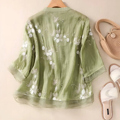 Josie | Cotton Top with Floral Embroidery