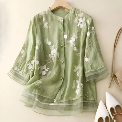 Josie | Cotton Top with Floral Embroidery