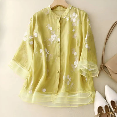 Josie | Cotton Top with Floral Embroidery