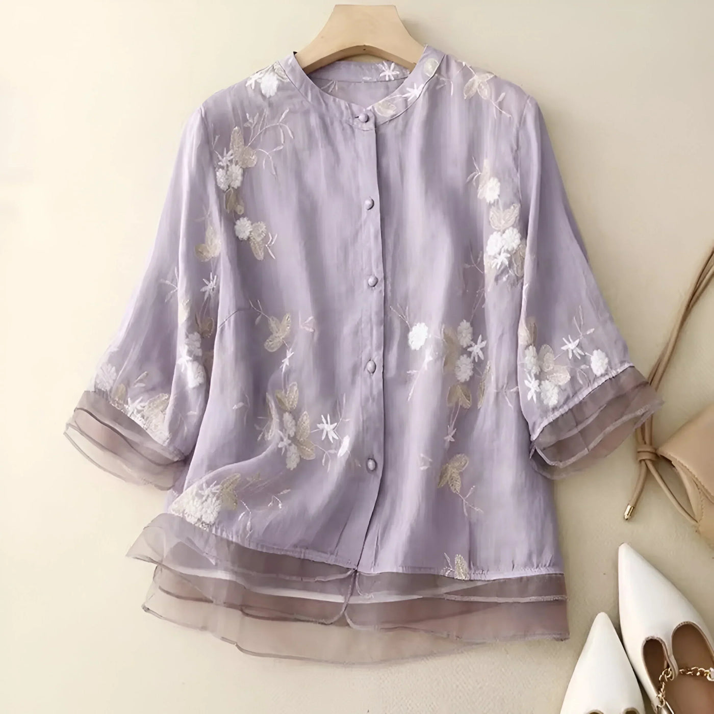 Josie | Cotton Top with Floral Embroidery