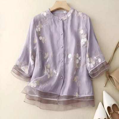 Josie | Cotton Top with Floral Embroidery