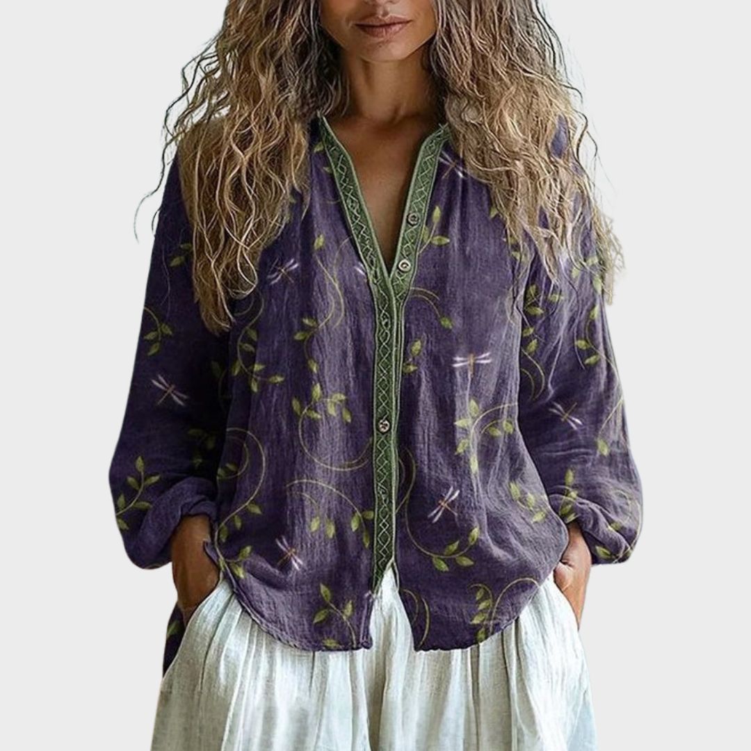 Ayla™ I Vintage Leaf Print Blouse