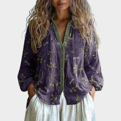 Ayla™ I Vintage Leaf Print Blouse