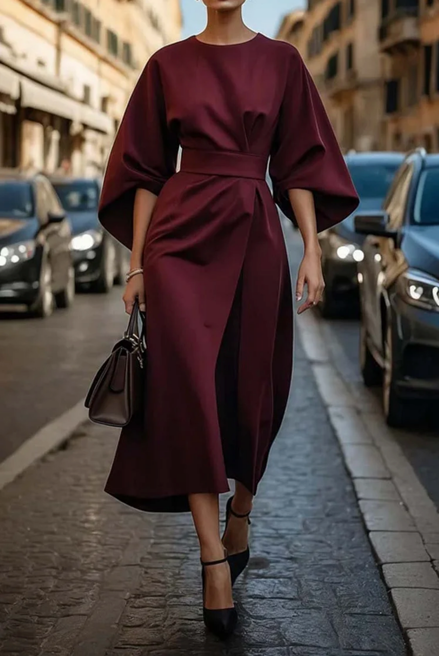 Debra | Elegant Dress with Raglan Sleeves and Belt