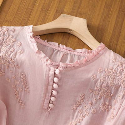 Suzanne™ | Tummy-Covering Embroidered Linen Blouse