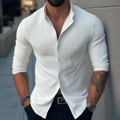 Men's Solid Color Stand Collar Long Sleeve Casual Shirt 02801063Z