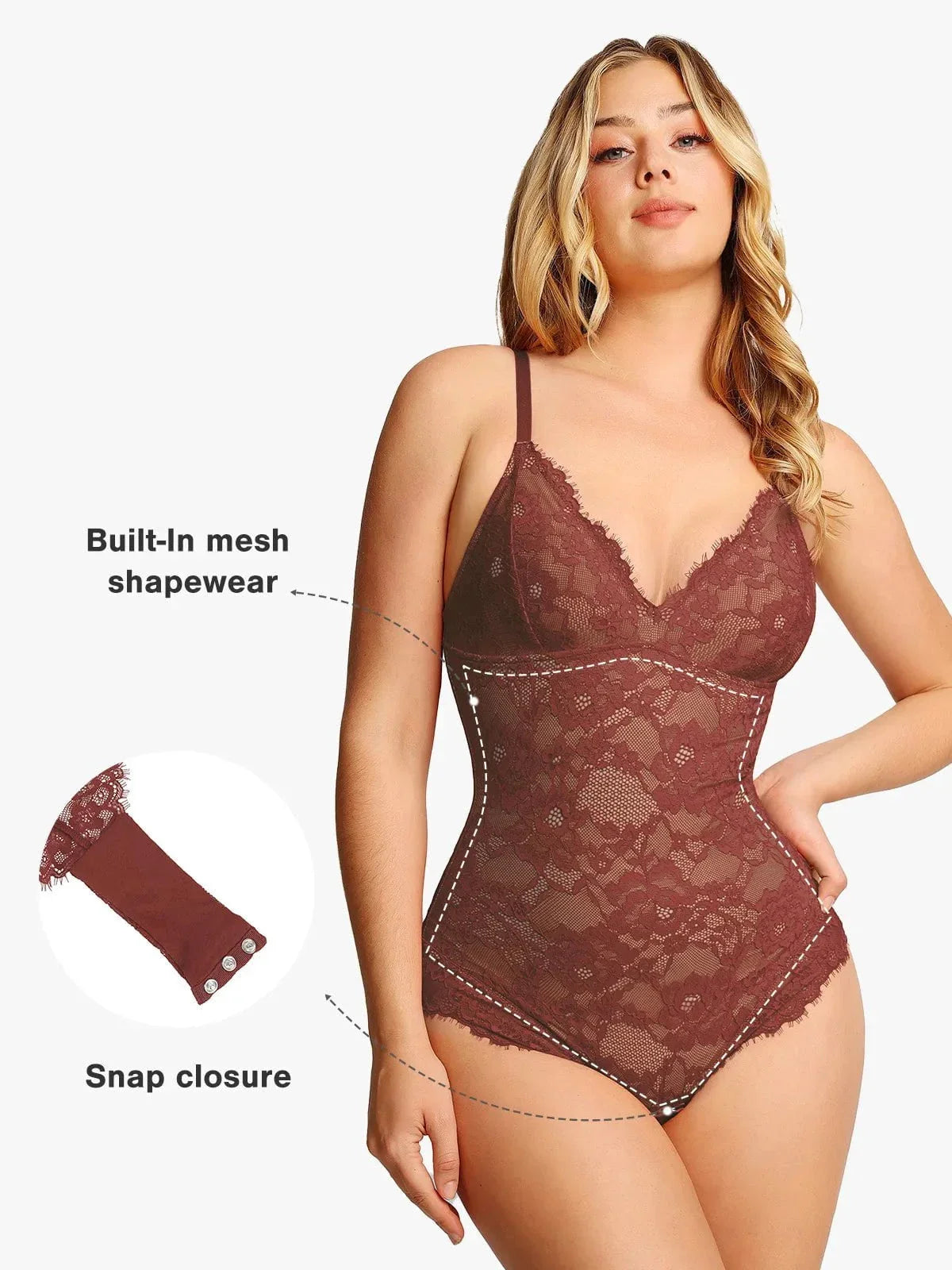 Popilush® Tops Body Shaper Jumpsuit Shapewear Firm Control Smoothing Full Lace Thong Bodysuit