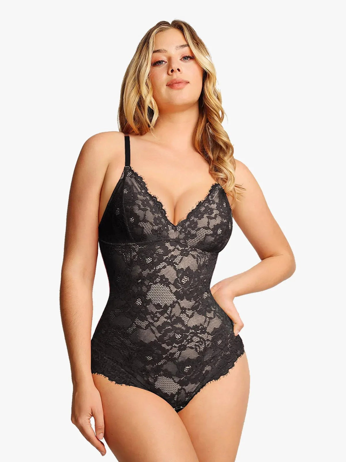 Popilush® Full Lace Bodysuit, black shapewear for women