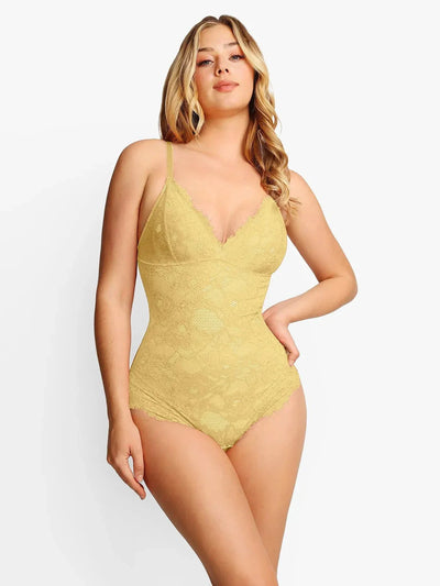 Popilush® Tops Body Shaper Jumpsuit Butter Yellow / S Shapewear Firm Control Smoothing Full Lace Thong Bodysuit