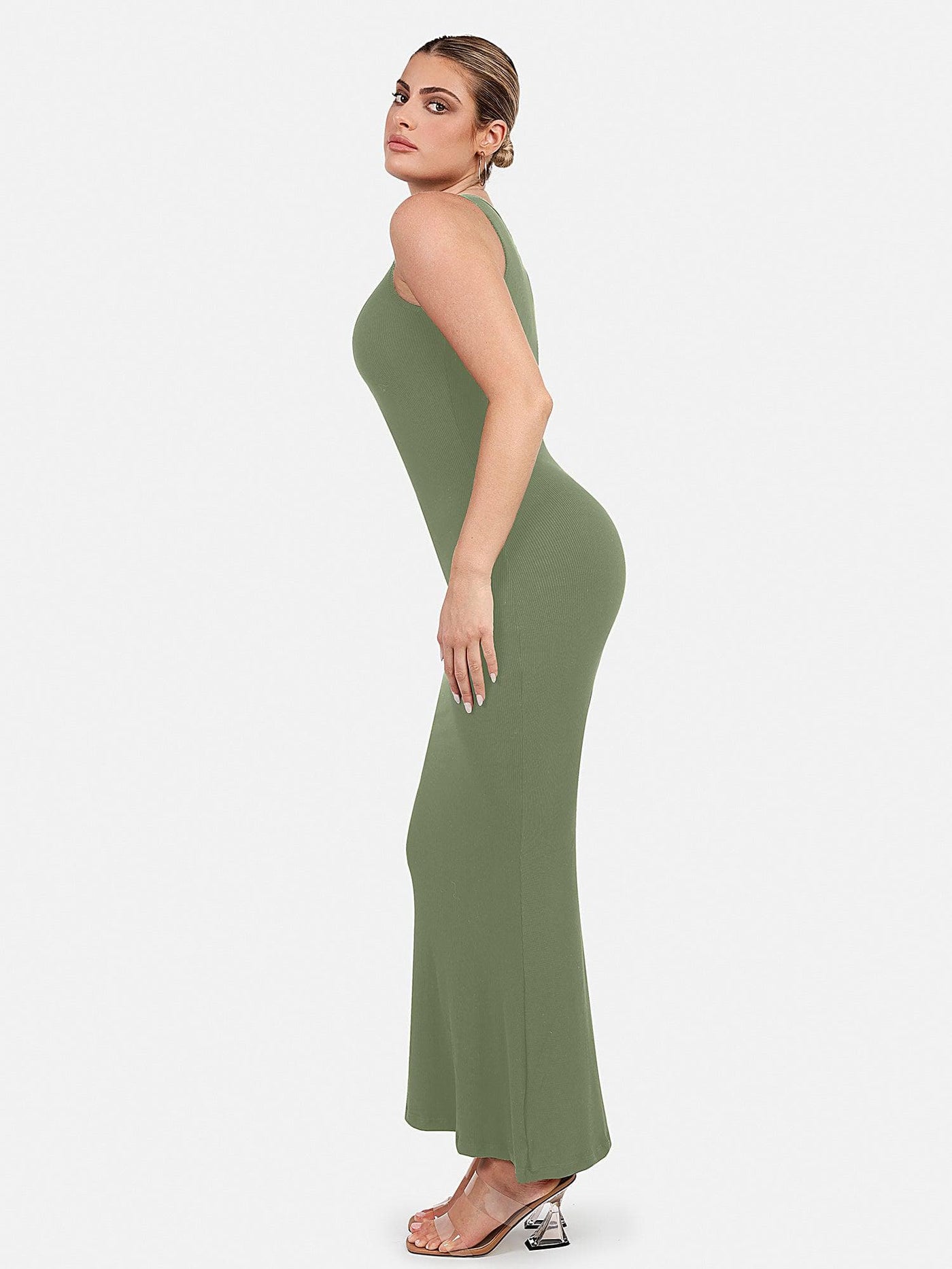 Popilush® Bodycon Summer Dress Built-In Shapewear Crew Neck Sleeveless Maxi Lounge Dress