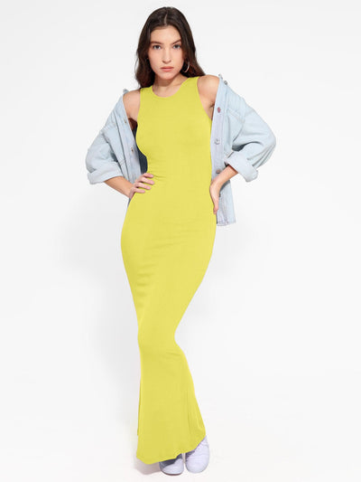 Popilush® yellow maxi dress with shapewear, stylish fit for women.